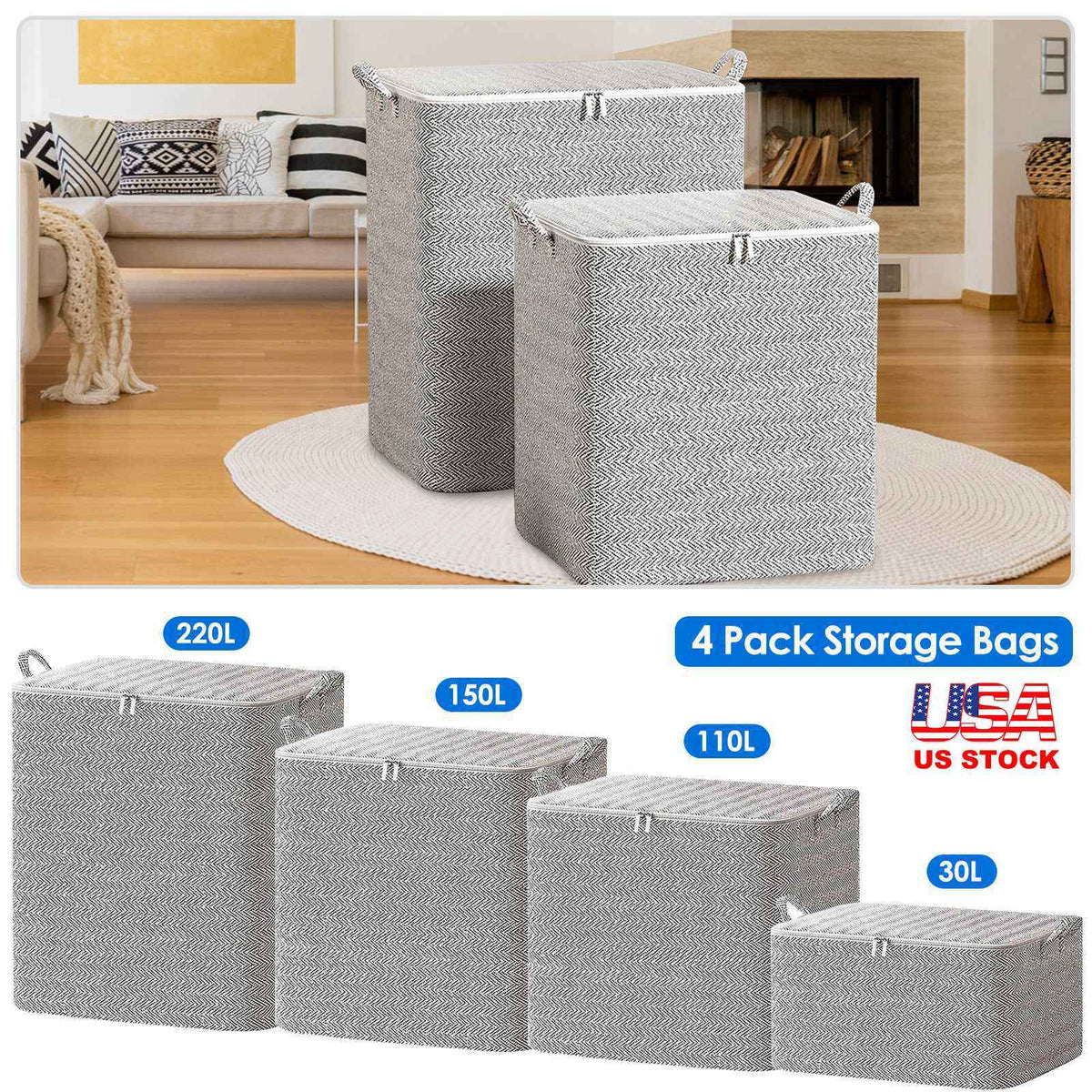 Foldable Non-Woven Closet Storage Bags with Clear Window (4-Pack)