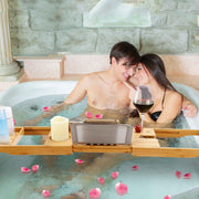 Extendable Bamboo Bathtub Caddy Tray with Book & Wine Holders