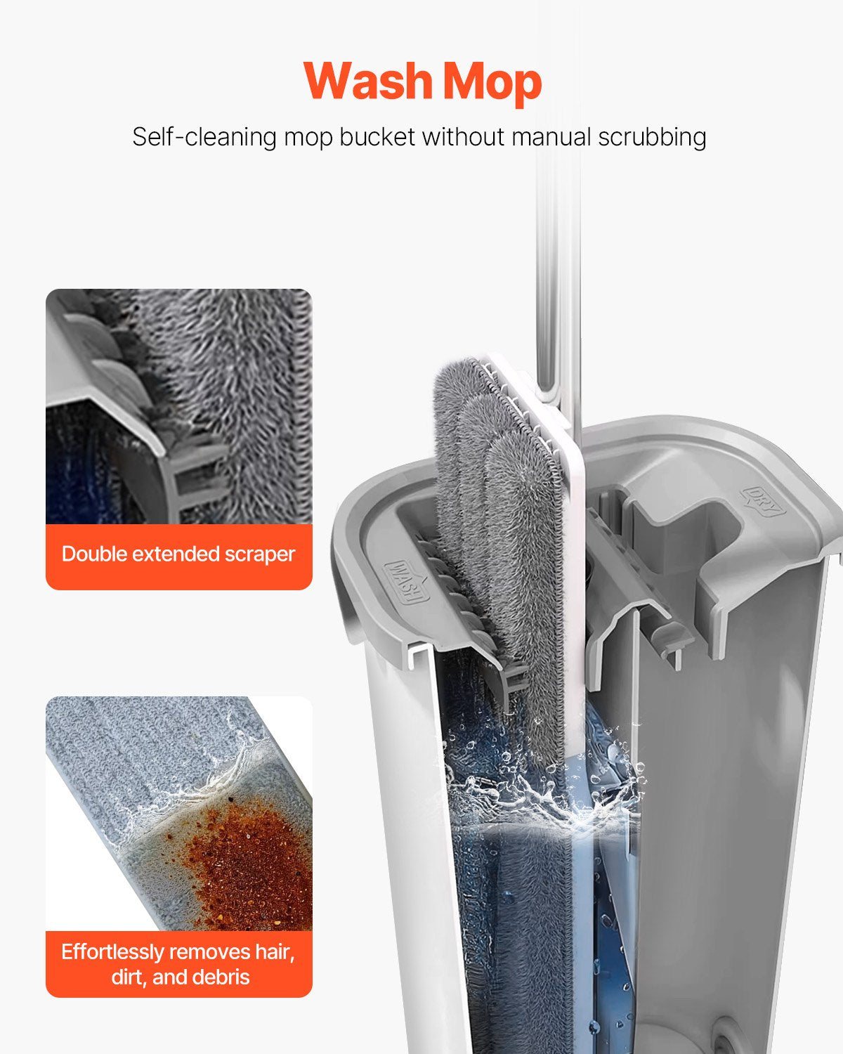 Flat Mop and Bucket Wringer Set with 3 Microfiber Pads