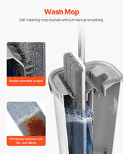 Flat Mop and Bucket Wringer Set with 3 Microfiber Pads