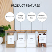 12-Piece Square Glass Spice Jars with Labels & - Dimensions and specification details