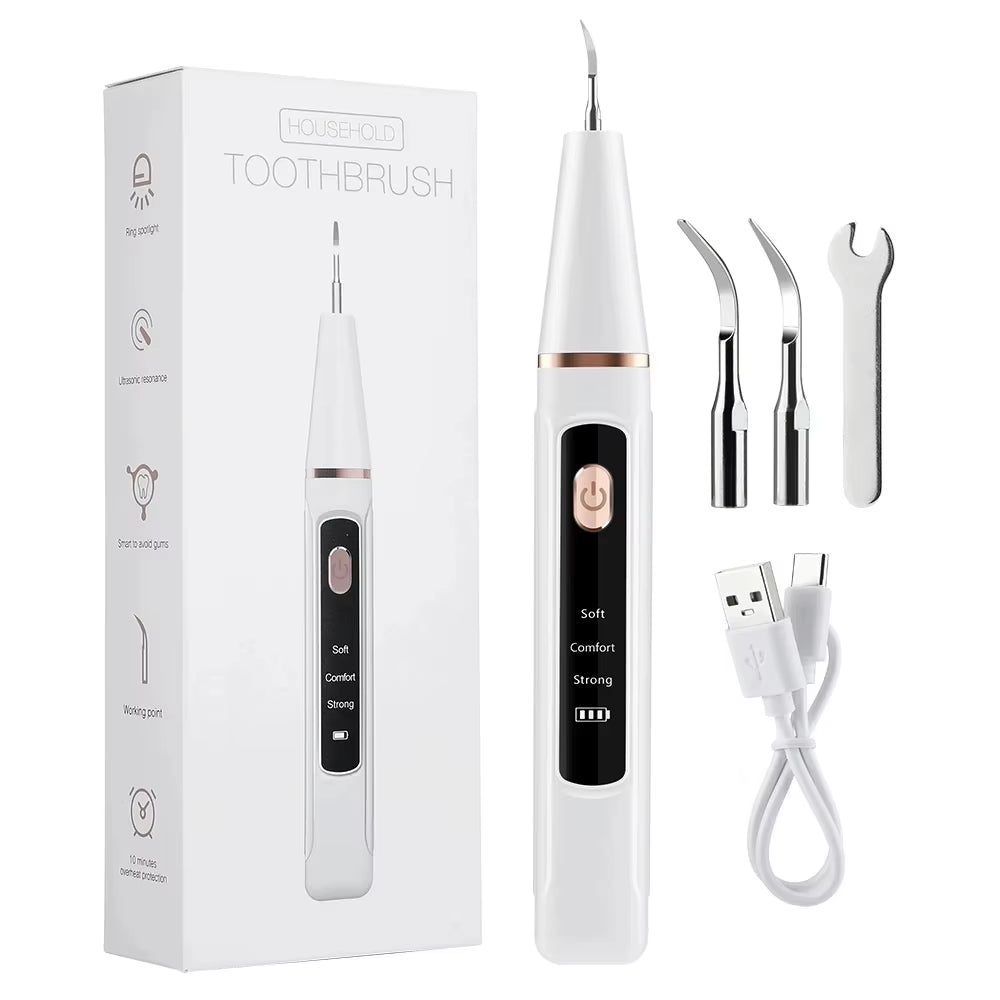 Ultrasonic Dental Calculus Remover and 9D Teeth Whitening Strips Plaque Scaler Tartar Eliminator Electric Tooth Cleaner Set