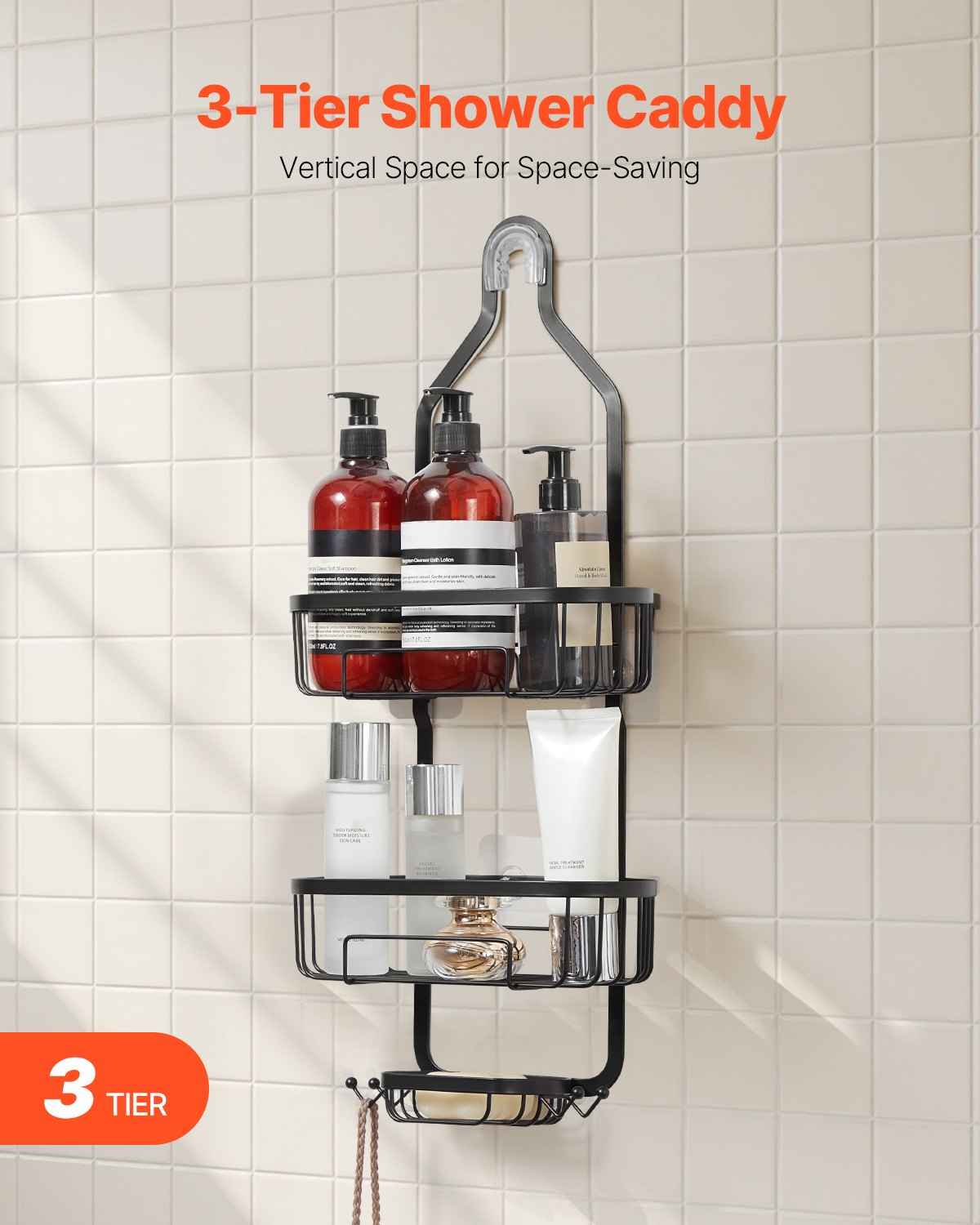 3-Tier Hanging Shower Caddy & Bathroom Storage Organizer Shelf