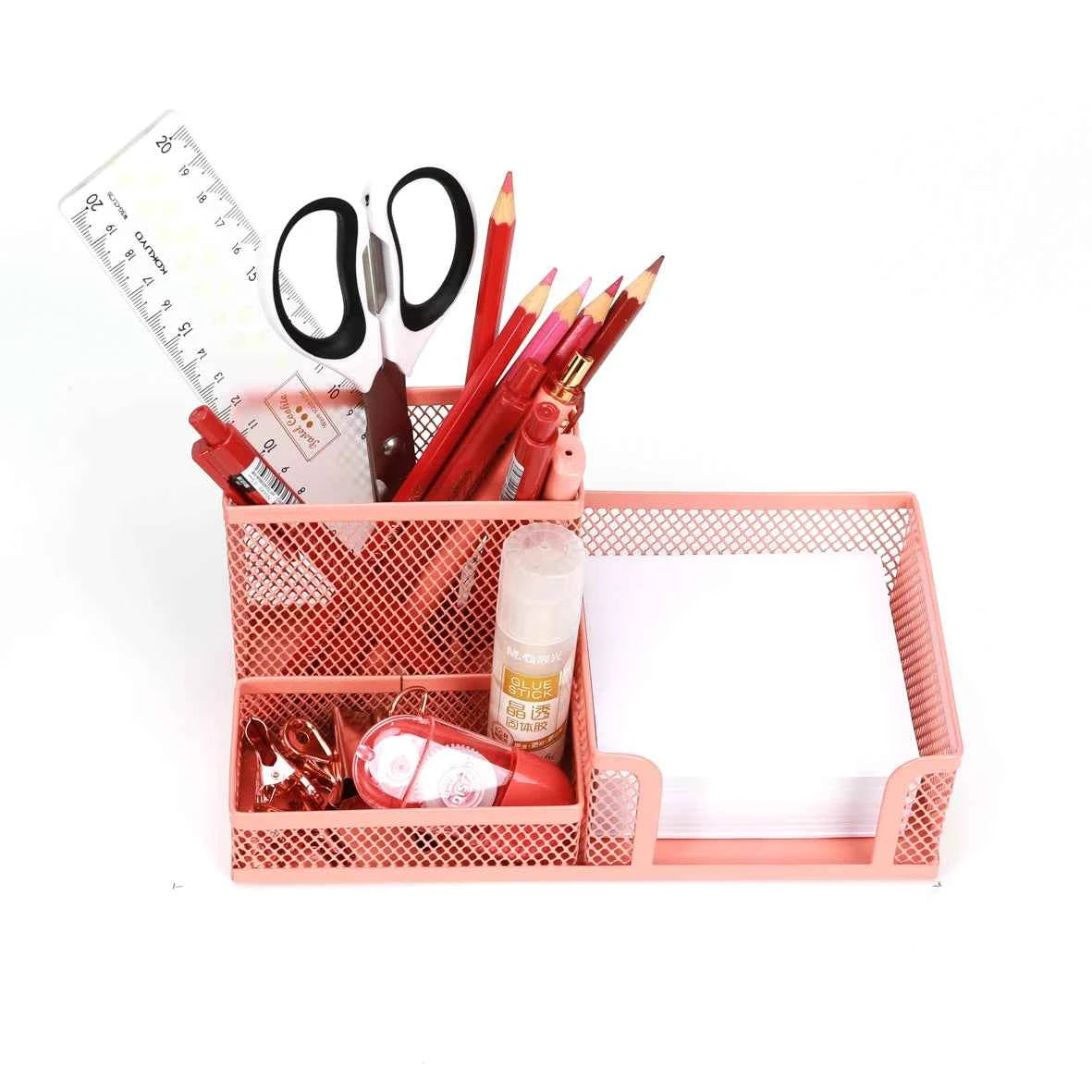 Mesh Desk Organizer Metal Office Storage Box with Compartment Stationery Holder Office Supplies