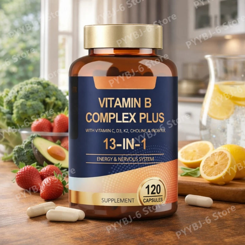 Vitamin B Complex Plus13-in-1 120Vegan Capsules Energy Support Immune Health Nerve Function Skin Wellness Antioxidant Supplement