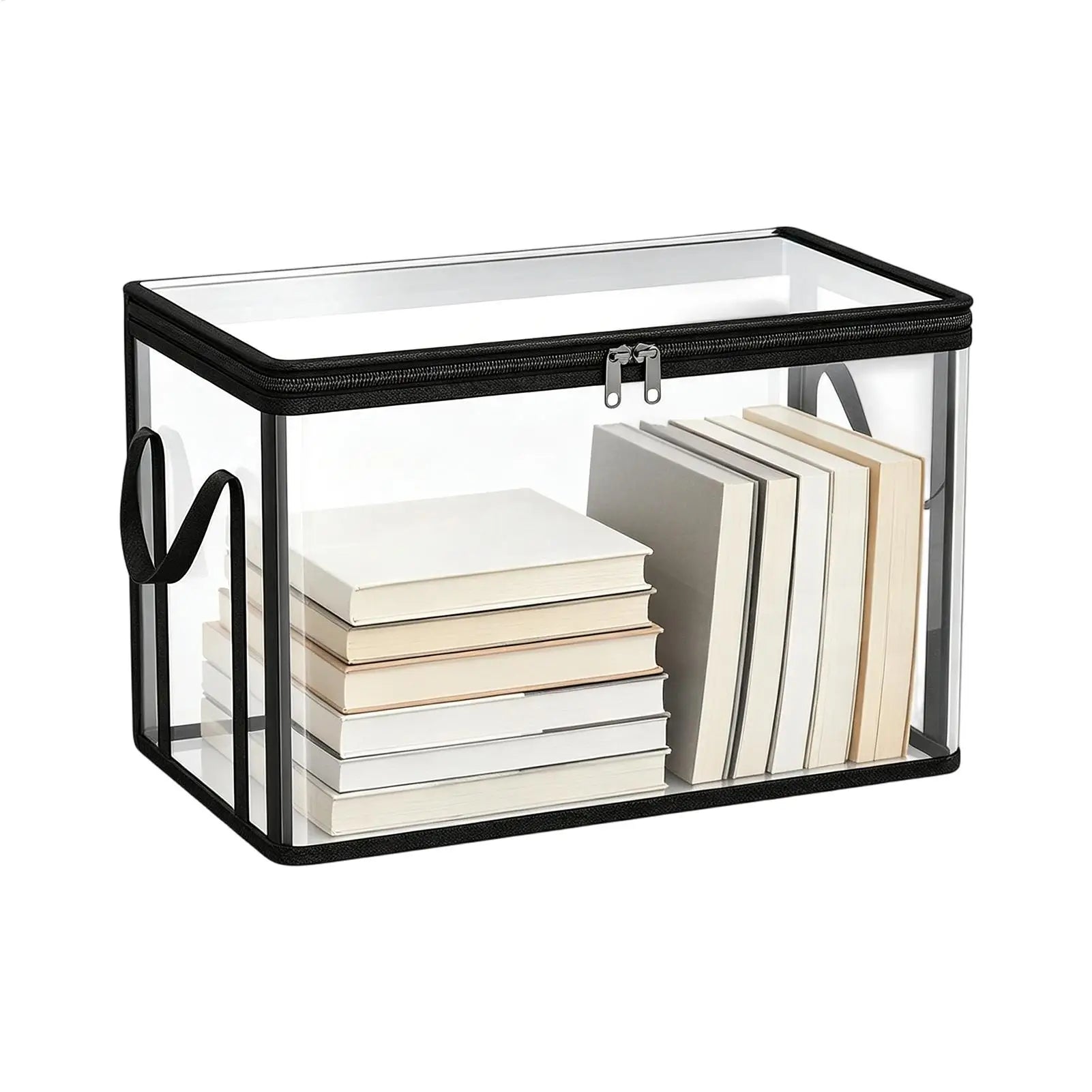 Book Storage Box Clear Stackable Large Capacity Book Storage Containers Organization Bins for Toy Snack Bedding Clothes Home