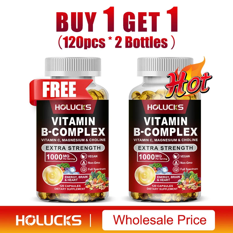 Vitamin B Complex Supplement, Rich in B1, B2, B3, B5, B6, Biotin, Strength Energy, Support Brain & Heart, Promote Metabolism