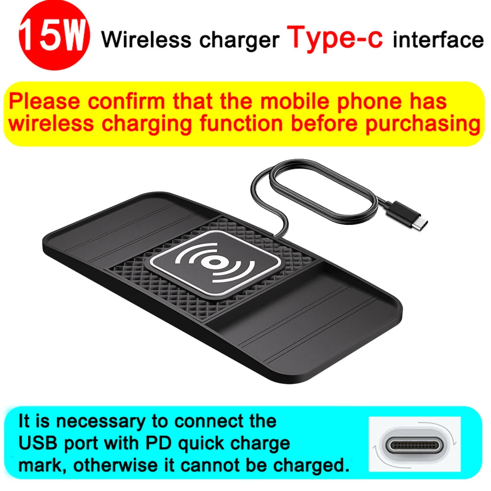 15W Fast Wireless Charger Pad - USB-C Compatible