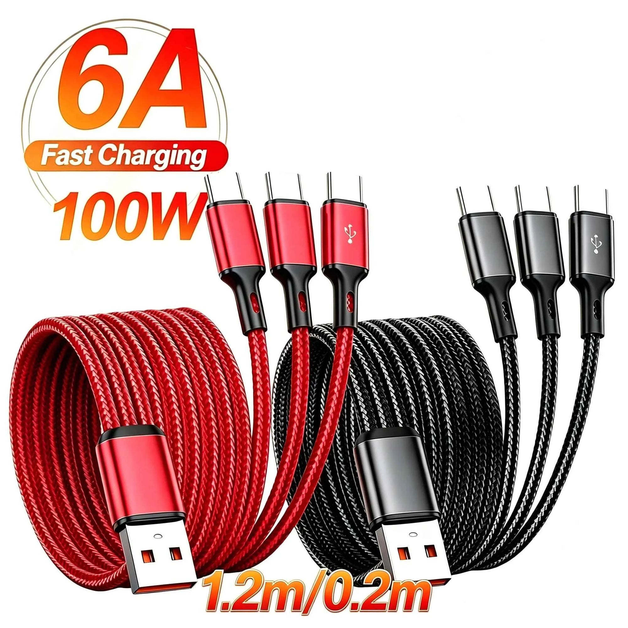3-in-1 USB-A to USB-C charging cable