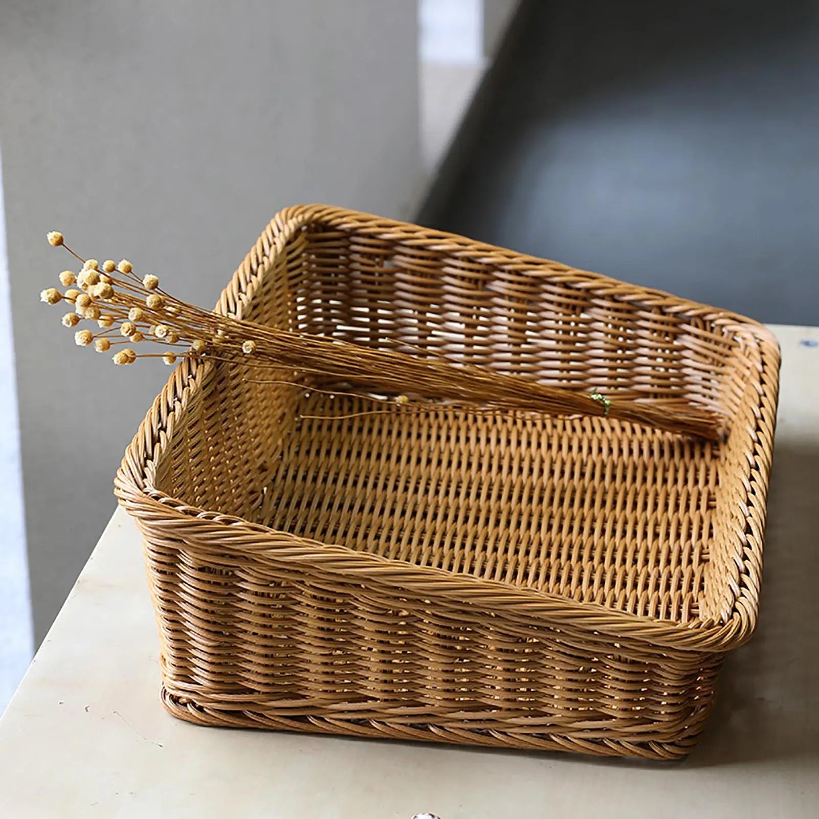 Handmade Woven Storage Boxes Straw Storage Baskets Rectangle Cosmetic Gadgets Toys Basket Container Home  Organization