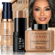 Facial Makeup Set:1PC Foundation+1PC Contouring Stick+1PC Setting Powder,Full Coverage,Waterproof And Sweatproof,Soft Cosmetics.