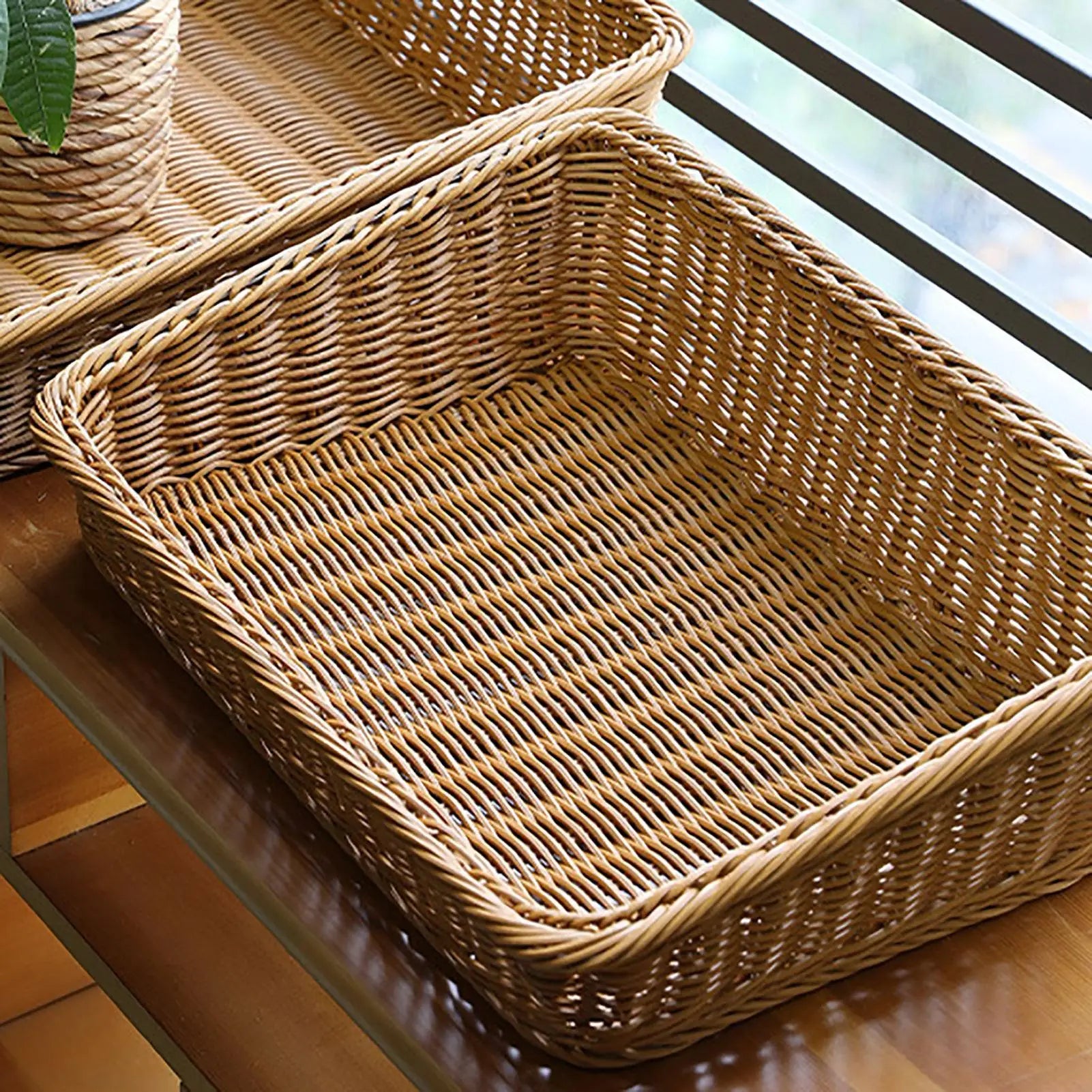 Handmade Woven Storage Boxes Straw Storage Baskets Rectangle Cosmetic Gadgets Toys Basket Container Home  Organization