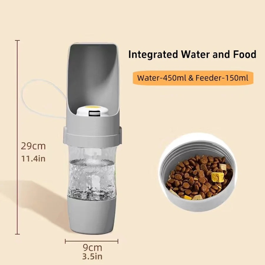 Portable Pet Water Bottle - 2-in-1 Food & Water Container