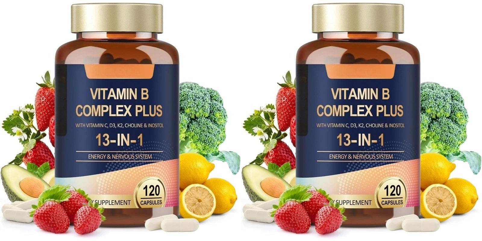 Vitamin B Complex Plus13-in-1 120Vegan Capsules Energy Support Immune Health Nerve Function Skin Wellness Antioxidant Supplement