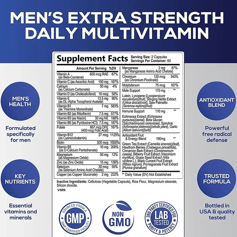 Men's Multivitamin Supplement - Enhance Immunity, Boost Energy and Endurance, Promote Overall Health