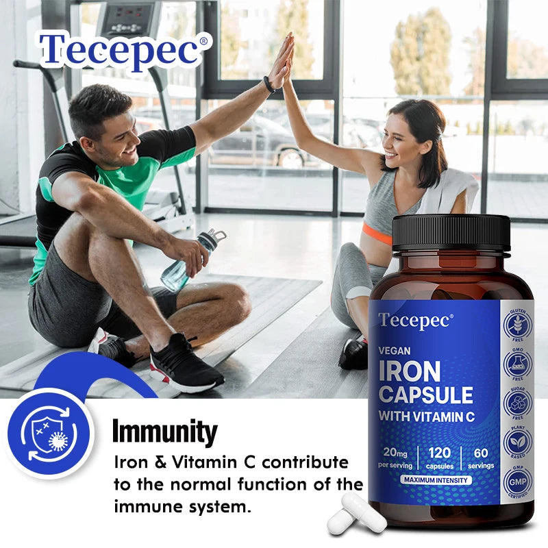 Iron Supplement with Vitamin C - Supports Energy Production, Immune Health, Oxygen Transport & Daily Wellness, Stomach-Friendly