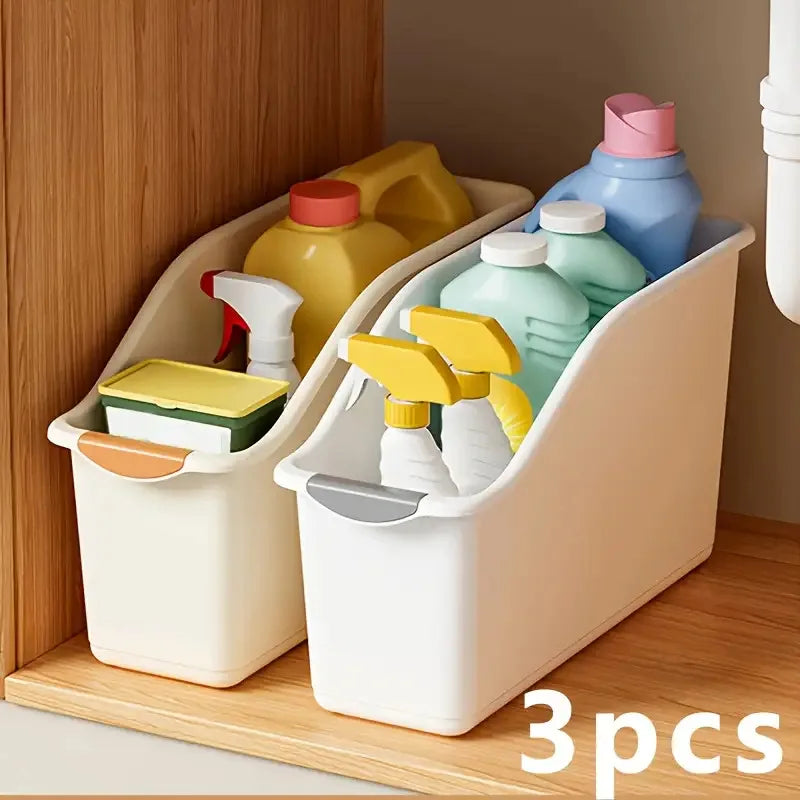 Curved Plastic Storage Bins Set - Multipurpose Home Organization Boxes for Cleaning Supplies & Household Essentials
