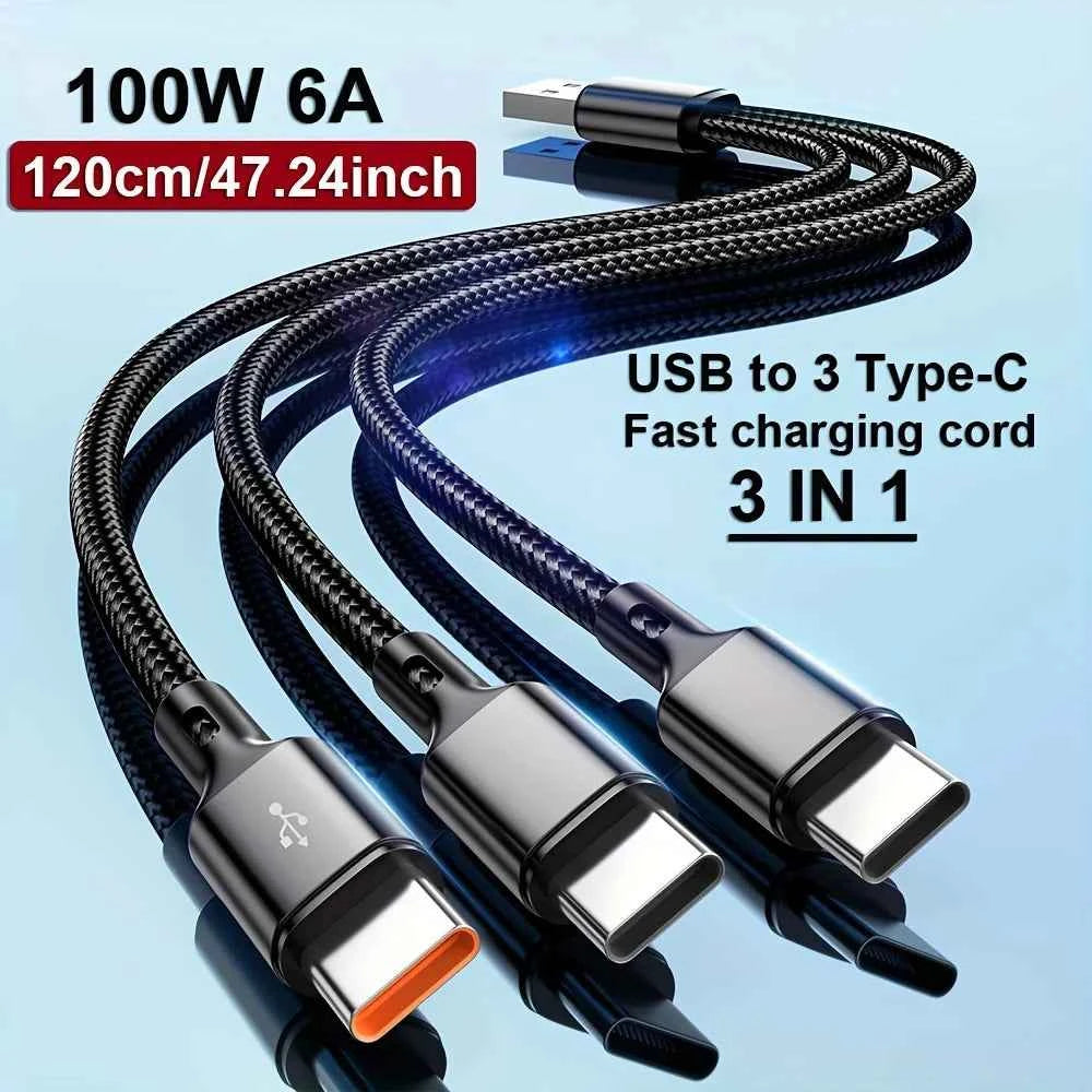 Three-branch USB-A to USB-C charging cable