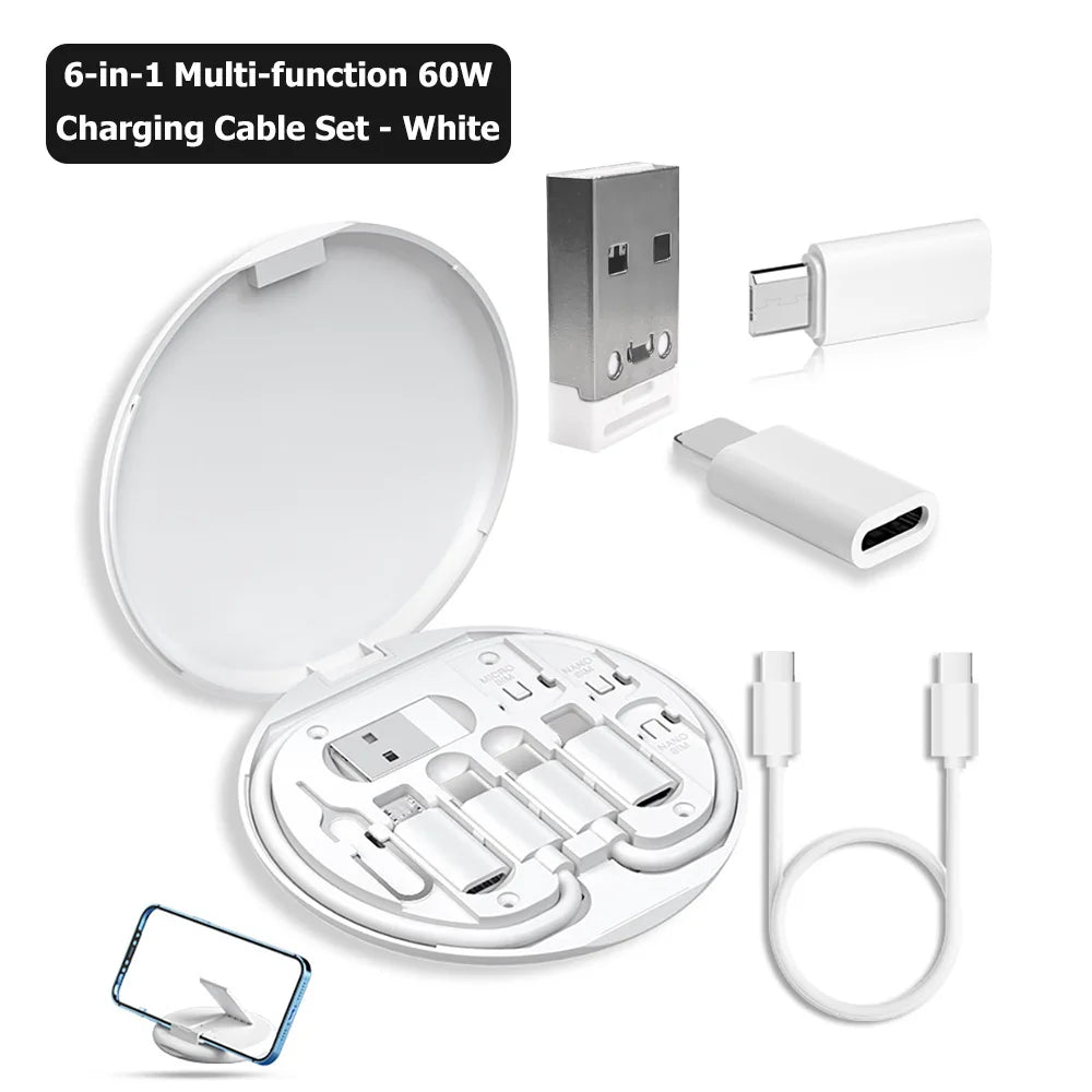60W Fast Charging Mobile Phone Holder Multifunctional Portable Data Cable Storage Box Charging Cable Set For Traveling
