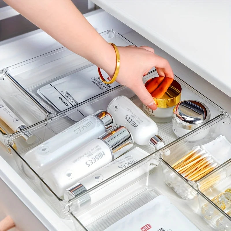60/6/9/12Pack Drawer Organizers Clear Plastic Tub Containers for Bathroom Dressing Table Storage, Home Organization Makeup Kit