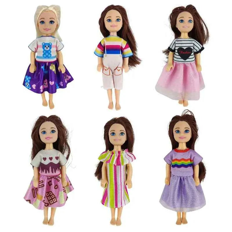 Kawaii 6 Items/Lot Kids Toys 5.5 Inch Little Girs Boys Fashion Clothes Dress Accessories For Girls DIY Birthday Christmas Gift