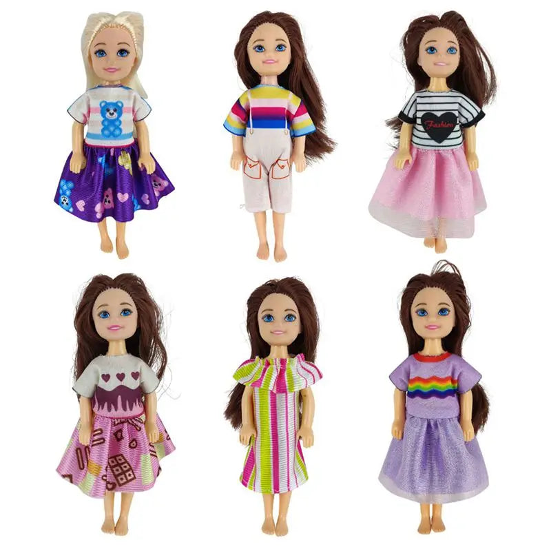 Kawaii 6 Items/Lot Kids Toys 5.5 Inch Little Girs Boys Fashion Clothes Dress Accessories For Girls DIY Birthday Christmas Gift