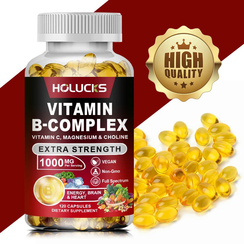 Vitamin B Complex Supplement, Rich in B1, B2, B3, B5, B6, Biotin, Strength Energy, Support Brain & Heart, Promote Metabolism
