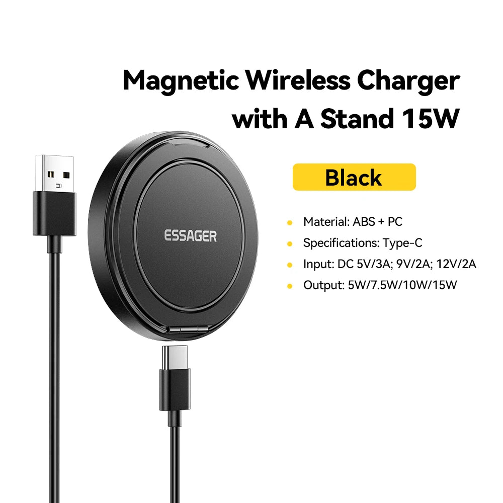 15W Magnetic Wireless Charger with Holder - Fast Charging