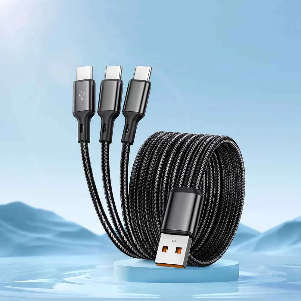 USB-A to three USB-C connector charging cable