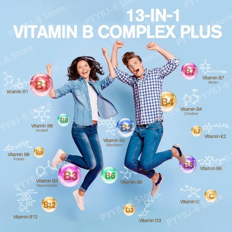 Vitamin B Complex Plus13-in-1 120Vegan Capsules Energy Support Immune Health Nerve Function Skin Wellness Antioxidant Supplement