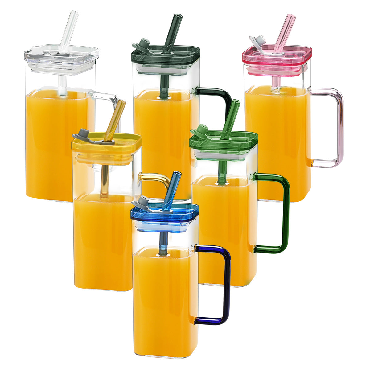 6-Pack Glass Straw Cups with Lids