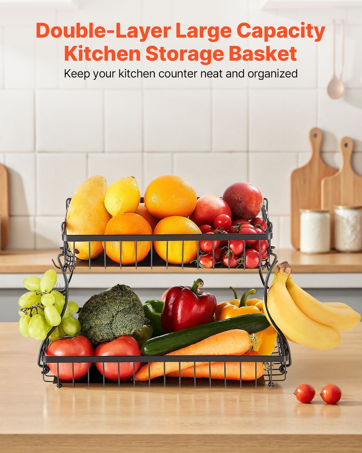 2-Tier Countertop Fruit Basket with Banana Hanger