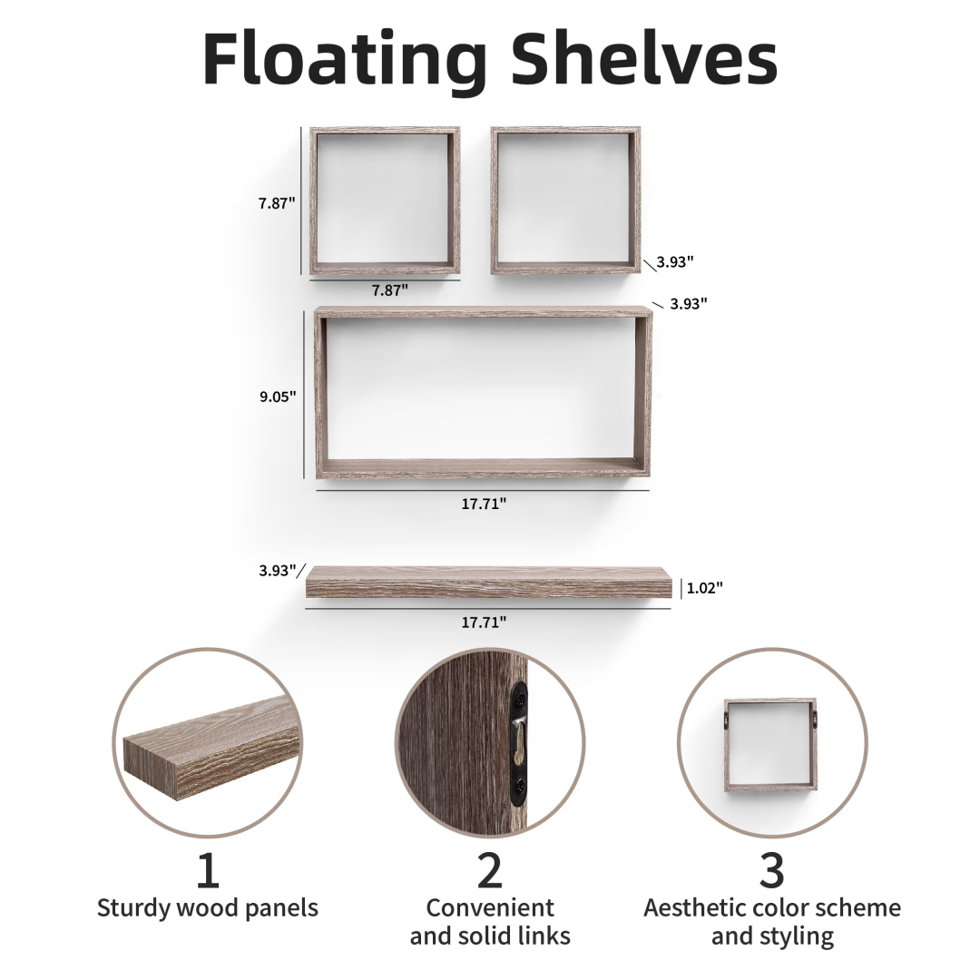 17.7-Inch Wall-Mounted Floating Wood Shelf