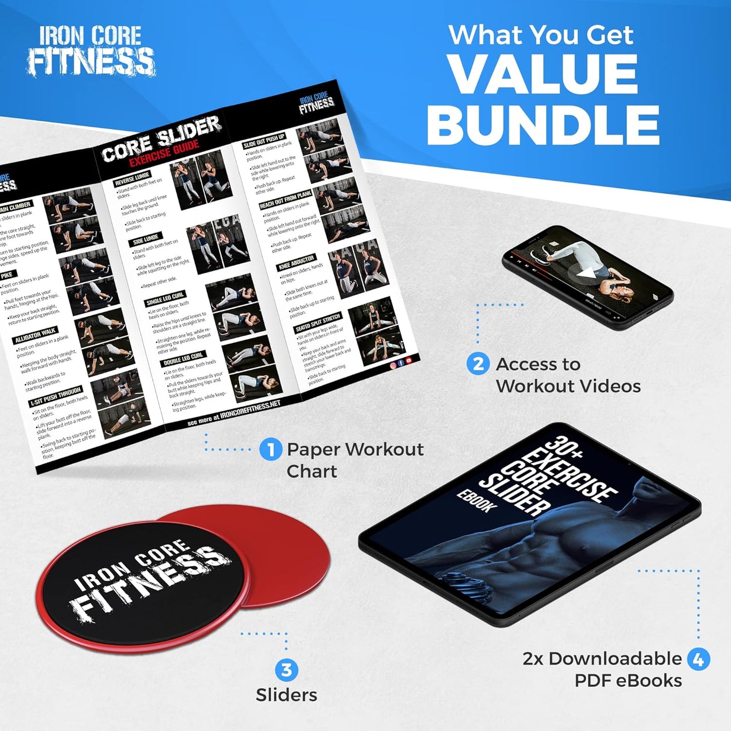 Core Sliders for Working Out Dual Sided Exercise Gliding Discs for Use on All Surfaces, Ultimate Core Trainer, Light and Portable, Gym & Home Total Body Workout Equipment