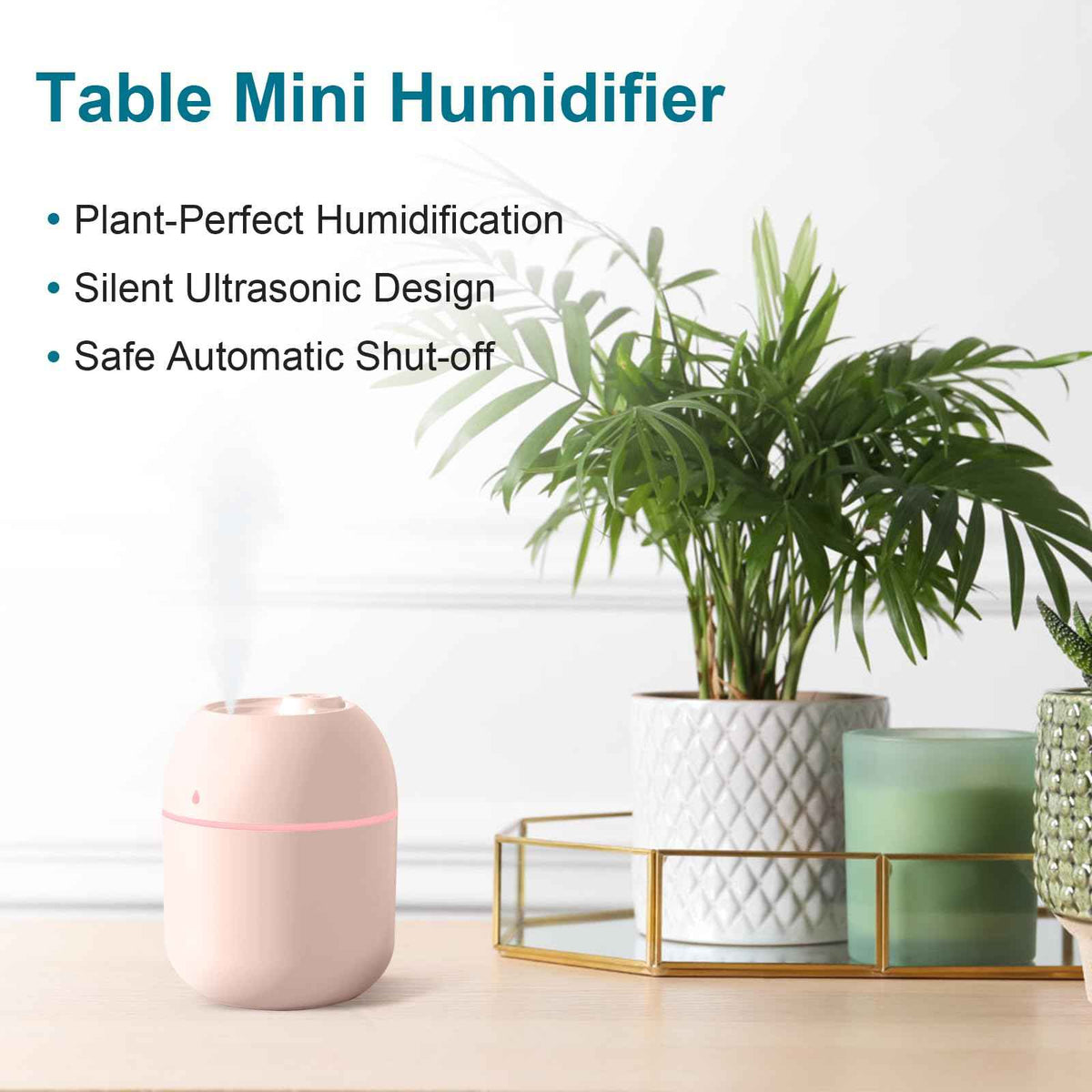 USB Portable Cool Mist Mini Desk Humidifier (220ml) with LED Light