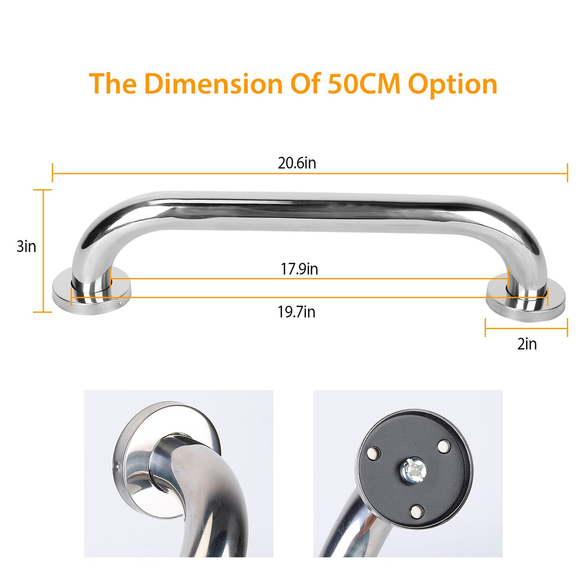 2-Pack Stainless Steel Bath Grab Bars 19.7 in