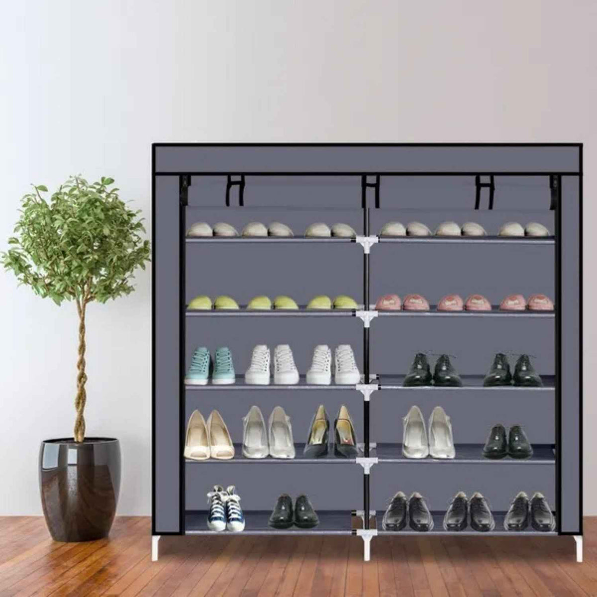 7-Tier Portable Shoe Rack with Dustproof Fabric Cover