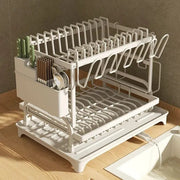 Large 2-Tier Dish Drying Rack with Drain Board - Dimensions and specification details
