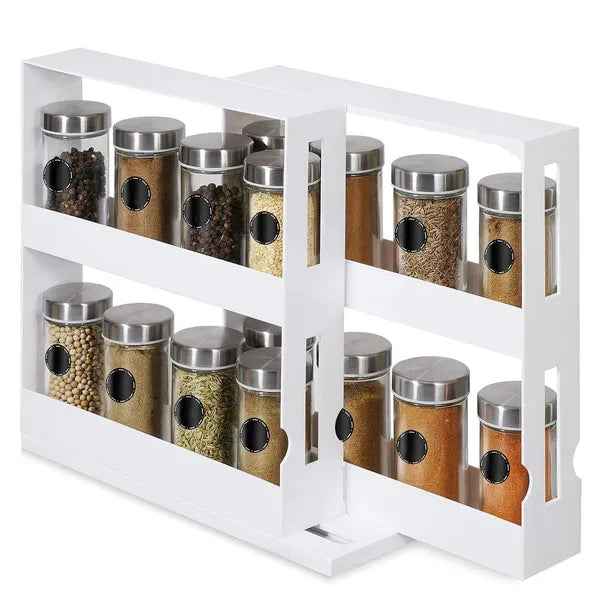 Pull-Out Swivel 2-Tier Cabinet Spice Organizer & Revolving Storage Rack