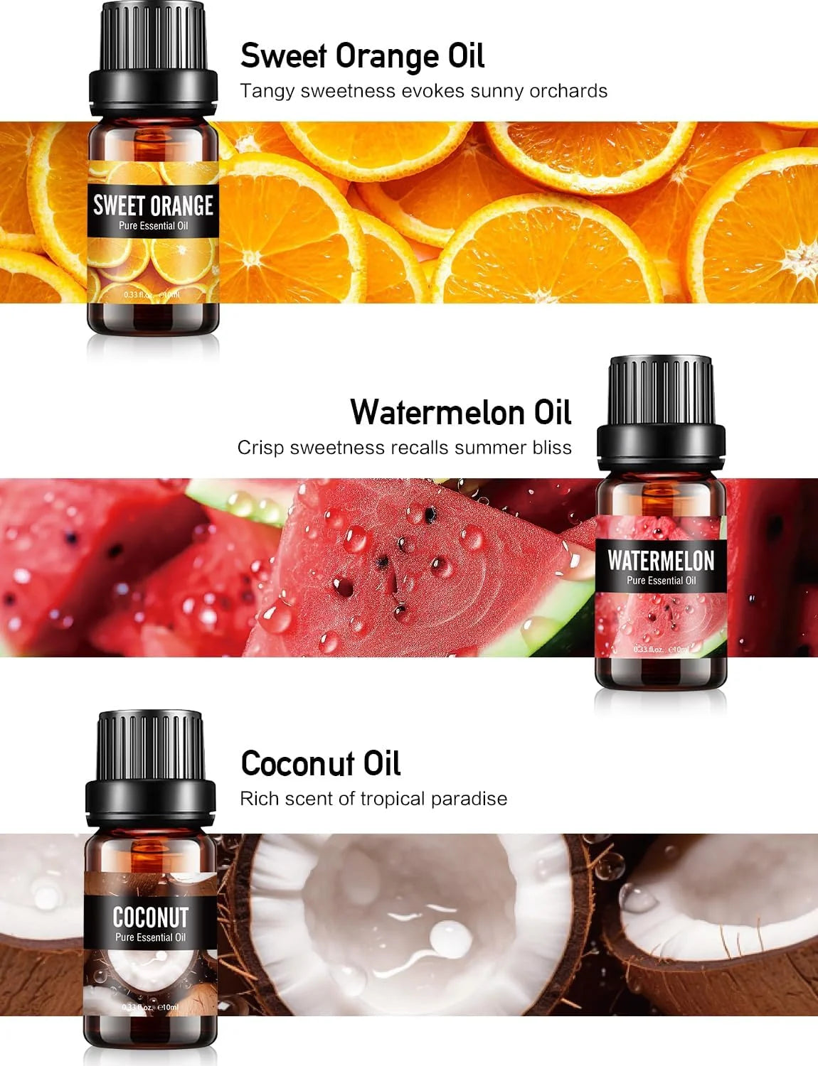 Essential Oils Set, Rosemary Oil - Coconut, Orange Variety of Scents, for Use with Diffuser Oil, Aromatherapy, Relaxation, Candle Making Kit (6 X 10ML)