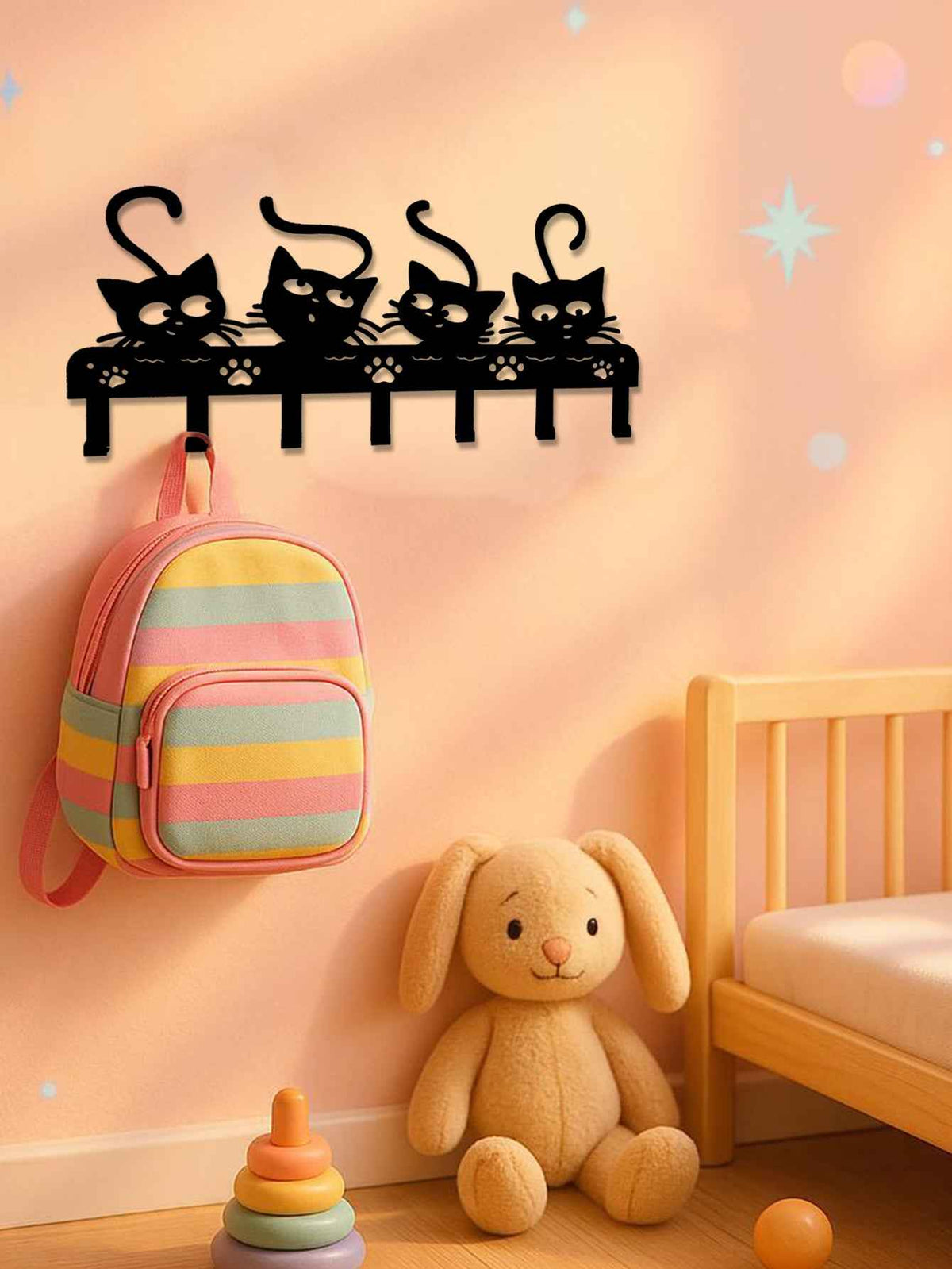 Wall-Mounted Key & Entryway Hook Rack with 7 Iron Hooks