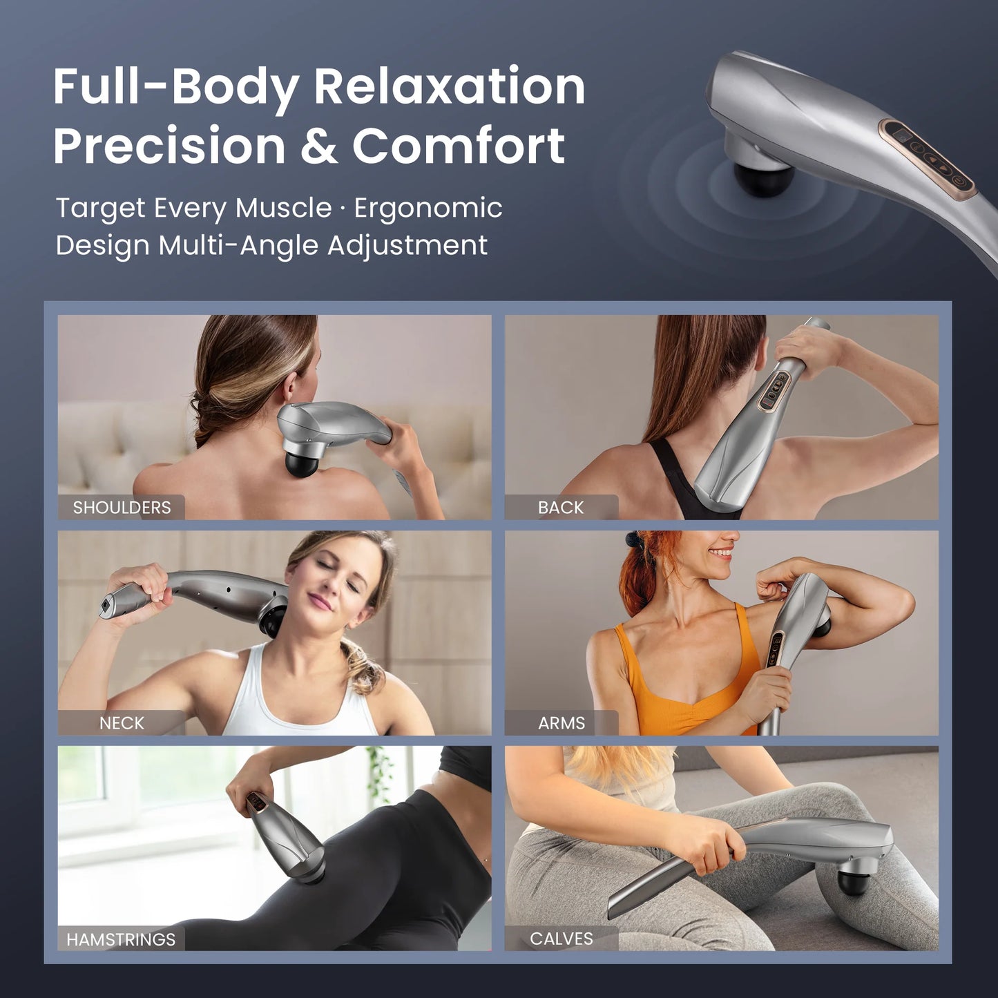 Rechargeable Handheld Neck Massager, Cordless Electric Back Massage Tool for Shoulder, Foot, Leg, Calf, Gifts for Women and Men