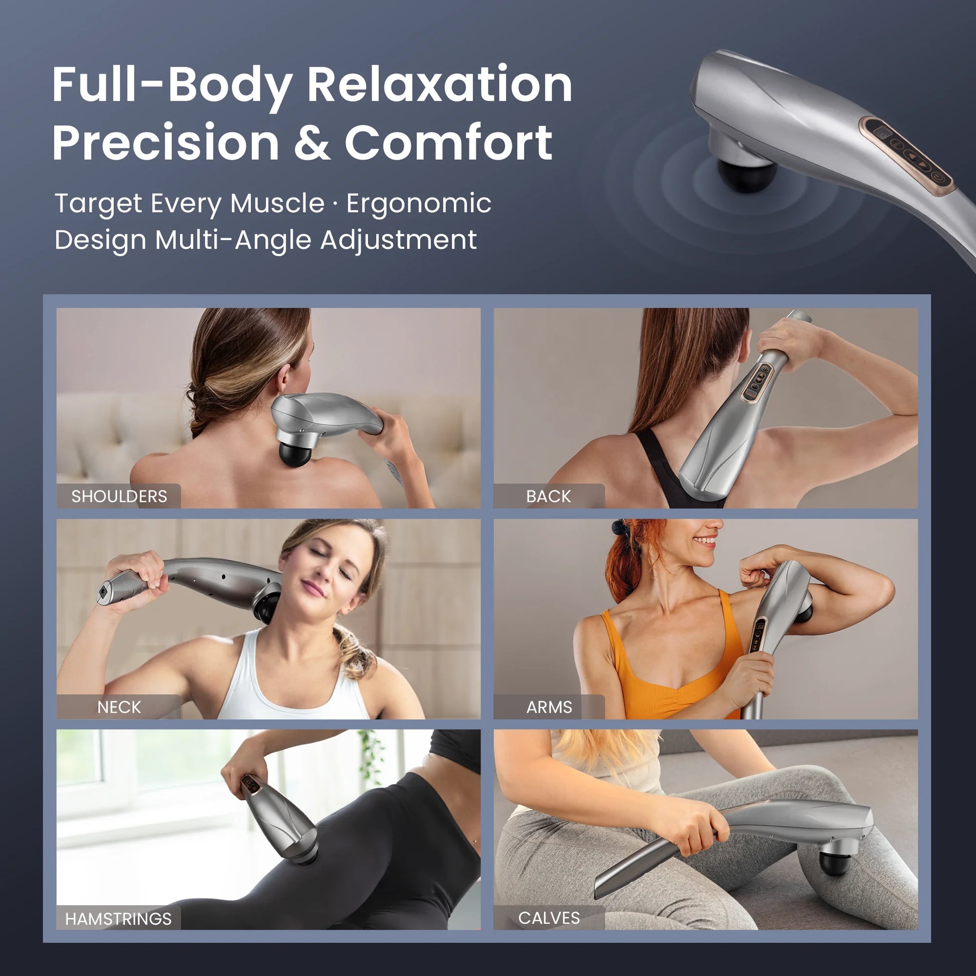 Rechargeable Handheld Neck Massager, Cordless Electric Back Massage Tool for Shoulder, Foot, Leg, Calf, Gifts for Women and Men