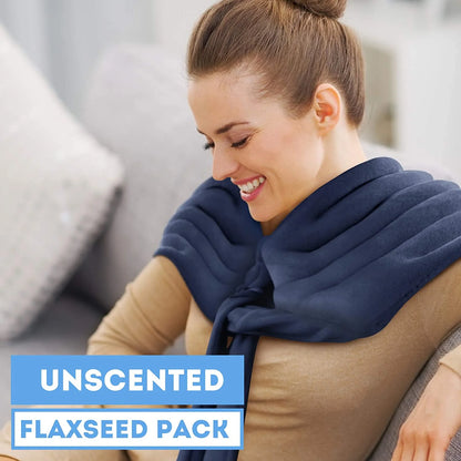 | Hot & Cold Wrap for Neck & Shoulders | Microwave Activated | Weighted Muscle Therapy | Flax Seed Fill | Blue