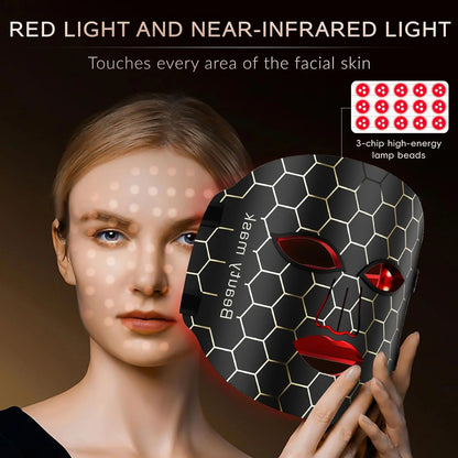 LED Face Mask Light Therapy, 7 Colors LED Red Light Therapy Mask for Face, Best Gift for Mom, Wife, Grandma, Black