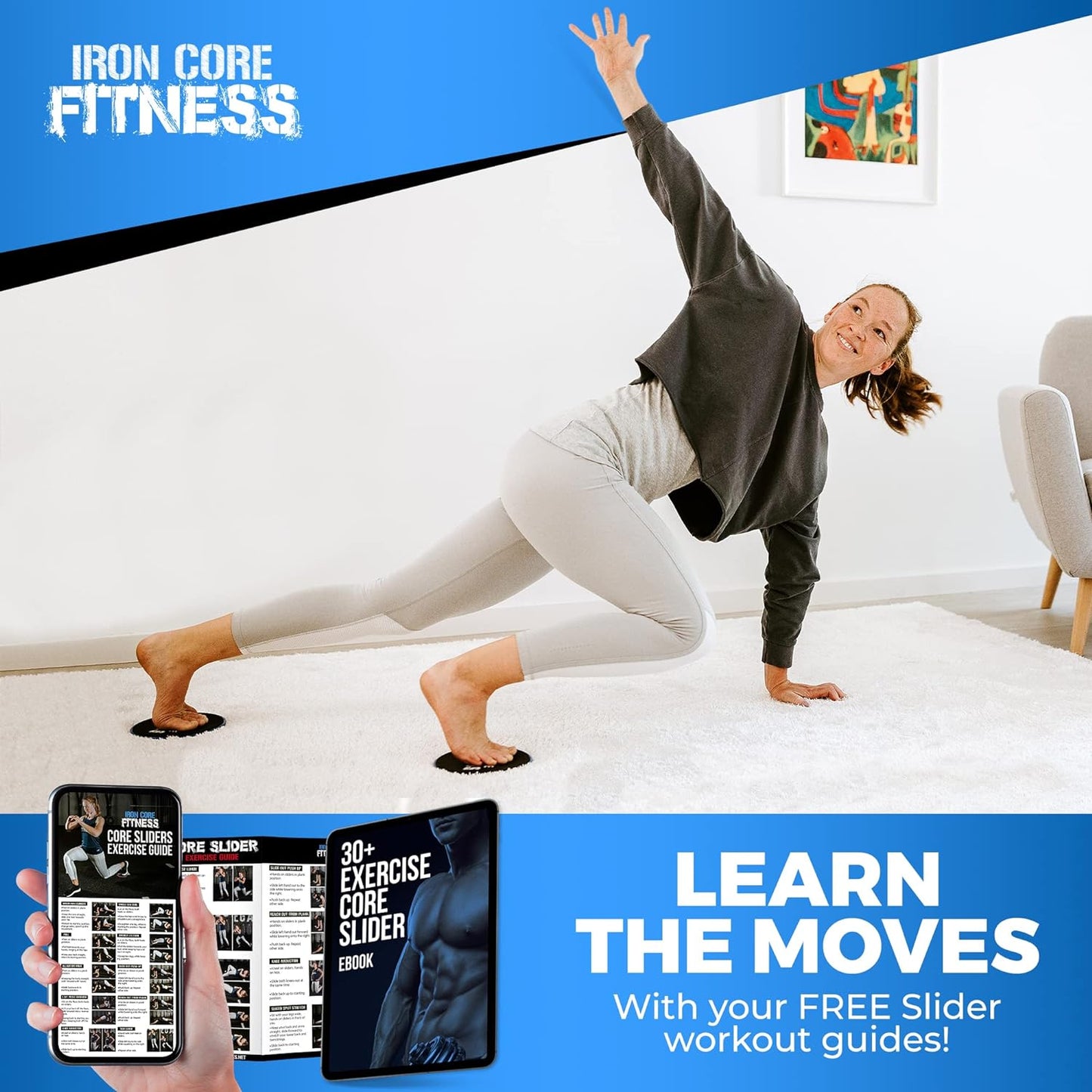 Core Sliders for Working Out Dual Sided Exercise Gliding Discs for Use on All Surfaces, Ultimate Core Trainer, Light and Portable, Gym & Home Total Body Workout Equipment