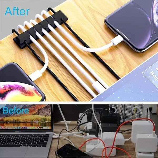 Silicone Desktop Cord Organizer & Multi-Slot Cable Clips (5-Piece Set)