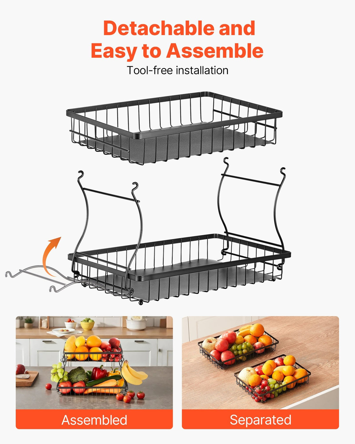 2-Tier Countertop Fruit Basket with Banana Hanger