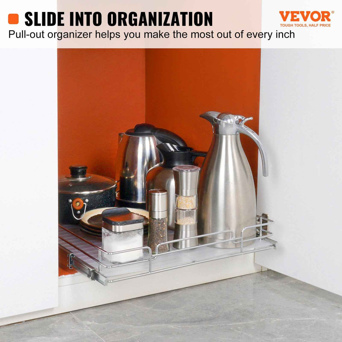 Heavy-Duty Pull-Out Cabinet Organizer Slide-Out Pantry Shelf (14" x 21")