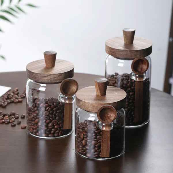 3-Piece Glass Pantry Canister Set with Spoons for Coffee, Tea & Snacks